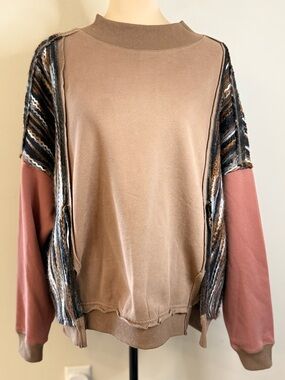 Ollie & Hale boho oversized sweatshirt sweater knit yarn mixed media SZ M